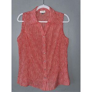 Tahari red/white sleeveless button up collar lightweight size Med.